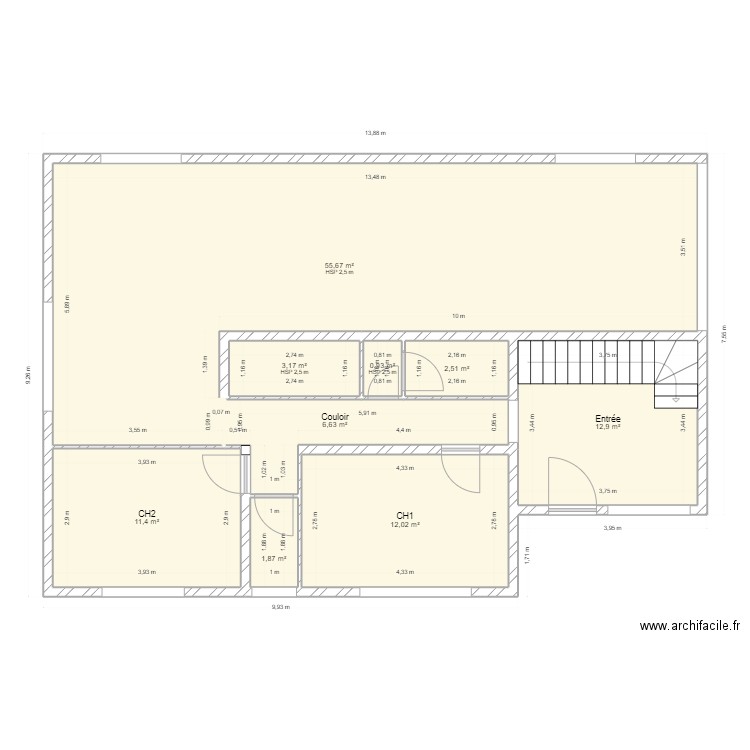 maison Bellevue. Plan de 9 pièces et 107 m2