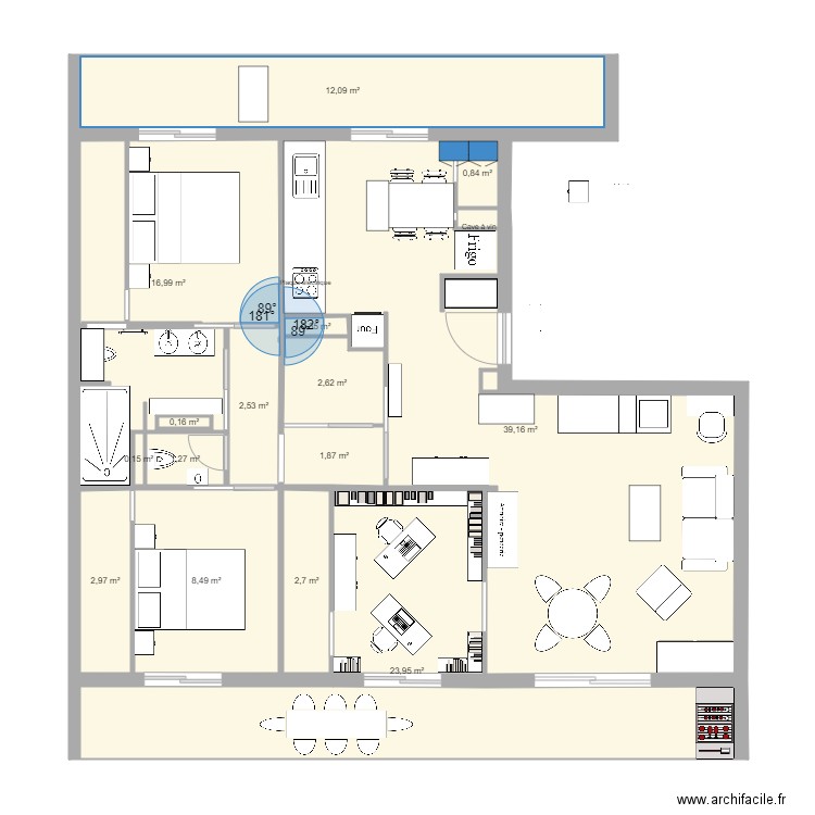 t4fino13. Plan de 16 pièces et 117 m2