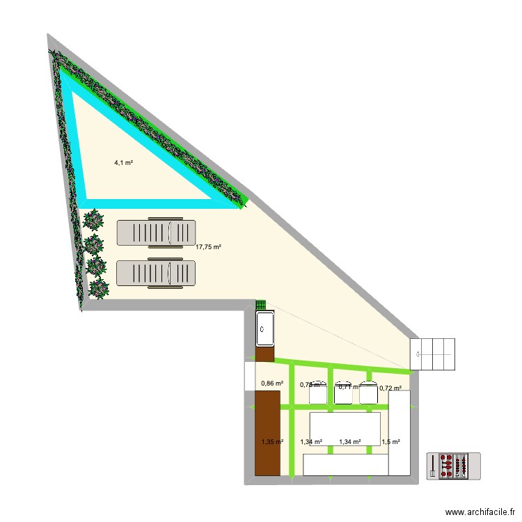 Jardin new verriere + table chaise. Plan de 10 pièces et 37 m2