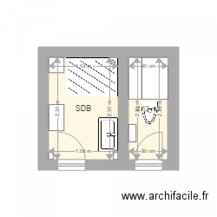 SDB. Plan de 2 pièces et 6 m2