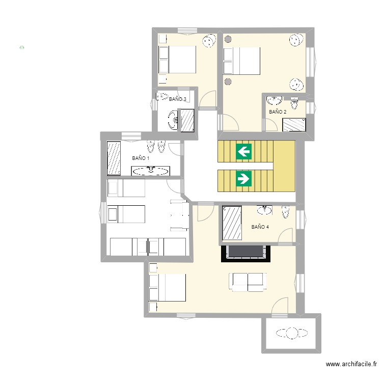 PLANTA alta LA LOSA acutal mobiliario. Plan de 4 pièces et 63 m2