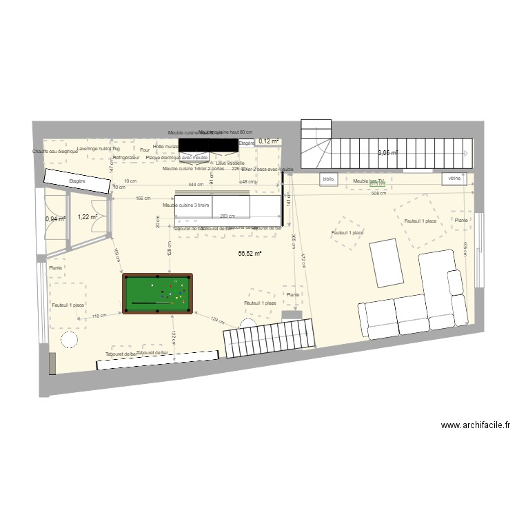 maison 2 avec meuble cuisine. Plan de 5 pièces et 62 m2