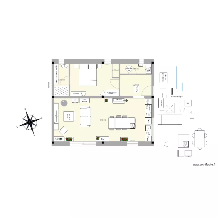 PG appart plain pied hall est SP 58m 3 sections 4.5. Plan de 