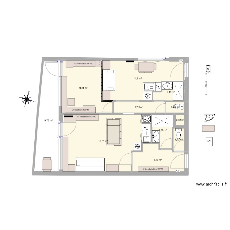 les 2 alpes 3. Plan de 11 pièces et 65 m2