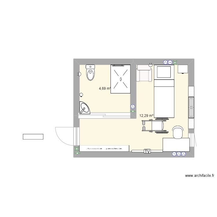 Chambre EHPAD 2. Plan de 2 pièces et 17 m2