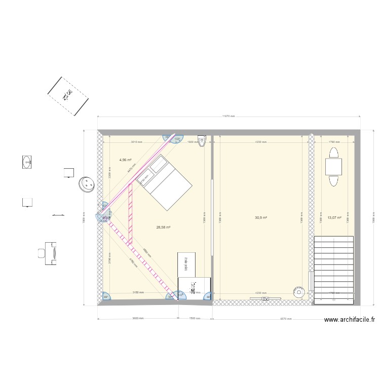 PROJET 4 CHAMBRE DANS COMBLES . Plan de 0 pièce et 0 m2