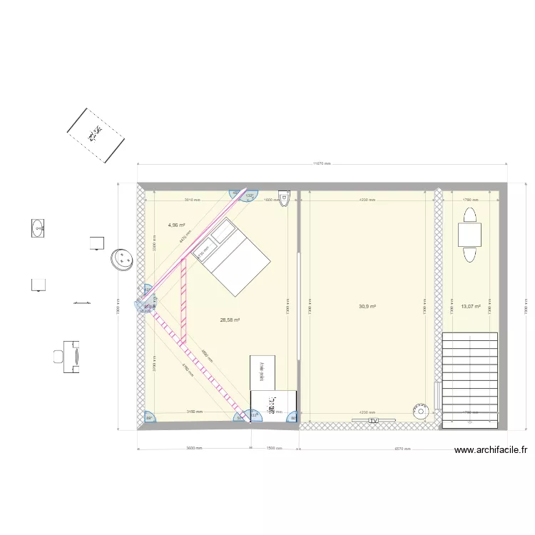 PROJET 4 CHAMBRE DANS COMBLES . Plan de 