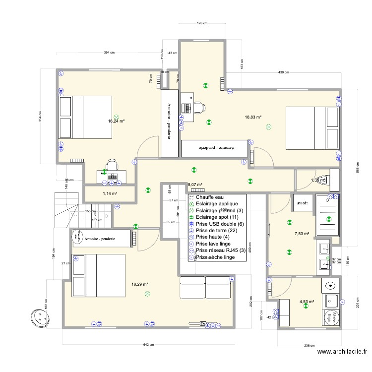 Pornichet 1er Base V3. Plan de 8 pièces et 76 m2