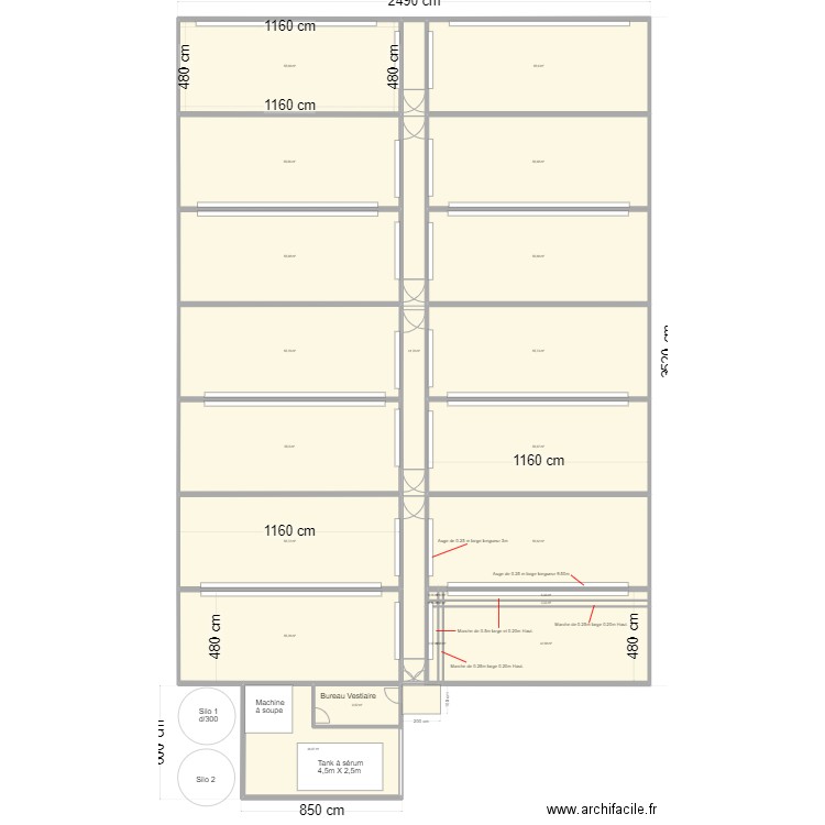 Gaec des Combards plan intérieur V2. Plan de 25 pièces et 866 m2