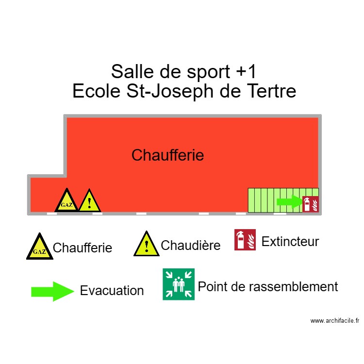 Salle de sport St-Joseph Tertre étage 1. Plan de 1 pièce et 37 m2