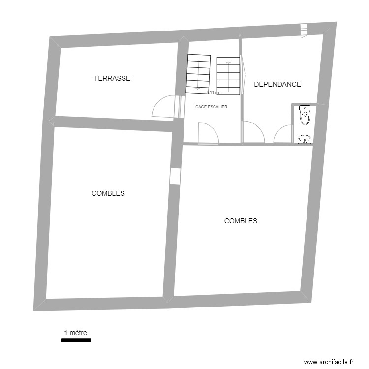 Musée 2 R+3. Plan de 2 pièces et 32 m2