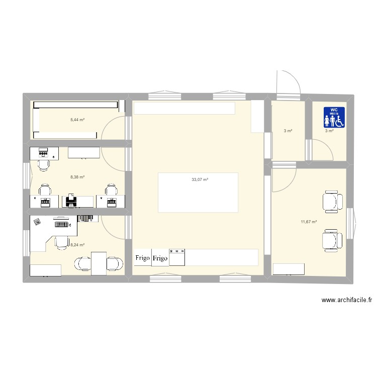 Plan du laboratoire modulaire. Plan de 7 pièces et 73 m2