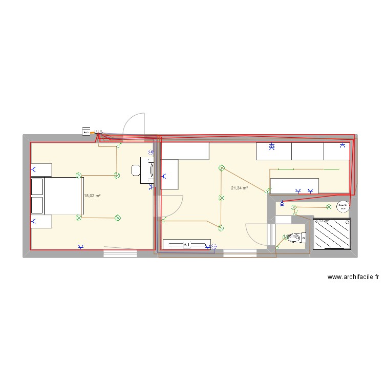 Rodrigue. Plan de 4 pièces et 44 m2