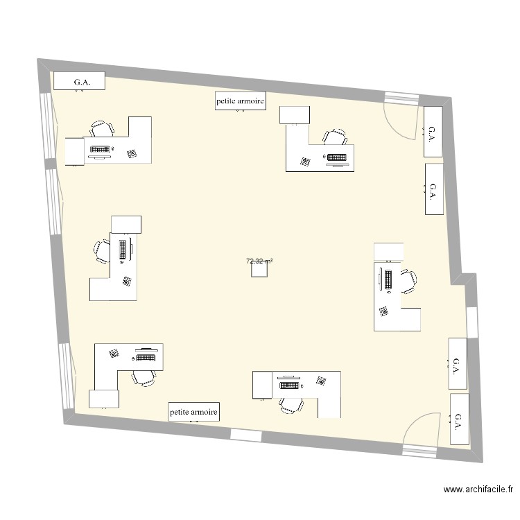 Bureau SPI. Plan de 1 pièce et 72 m2