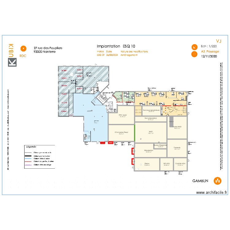 Nanterre RDC Solution avec carré mileu. Plan de 17 pièces et 843 m2