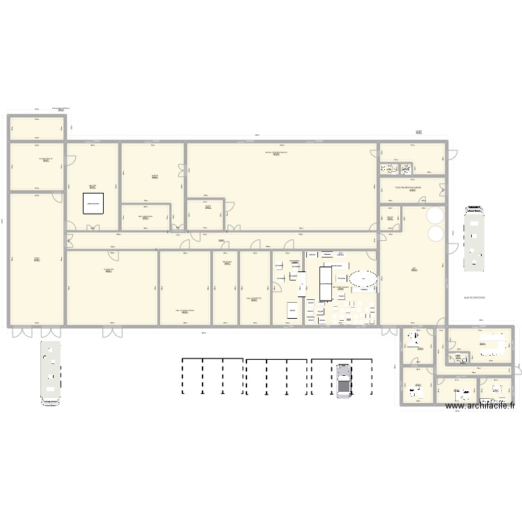 fromagerie. Plan de 28 pièces et 1117 m2