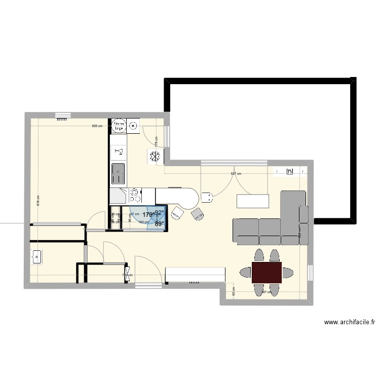 Maison. Plan de 3 pièces et 58 m2