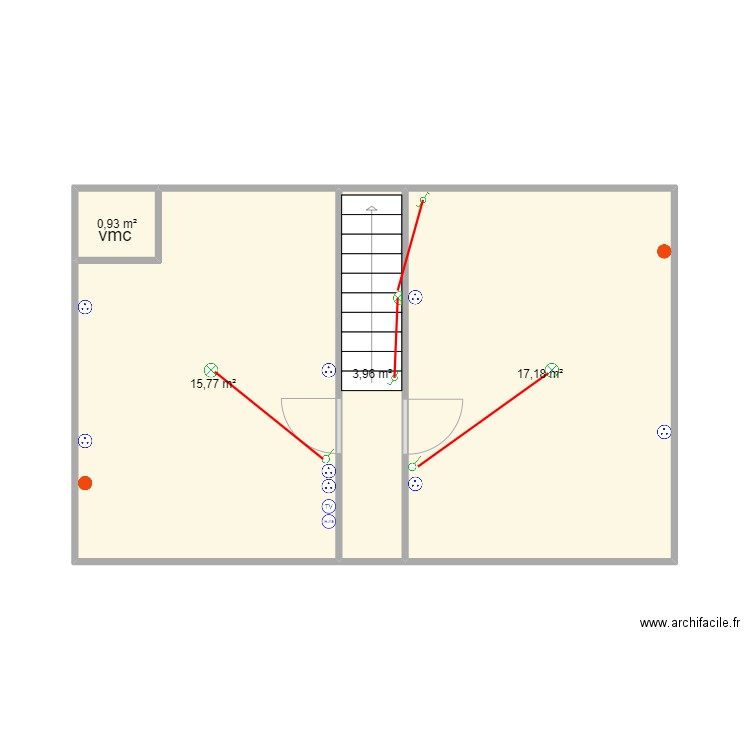 CHEVALIER  Etage. Plan de 4 pièces et 38 m2