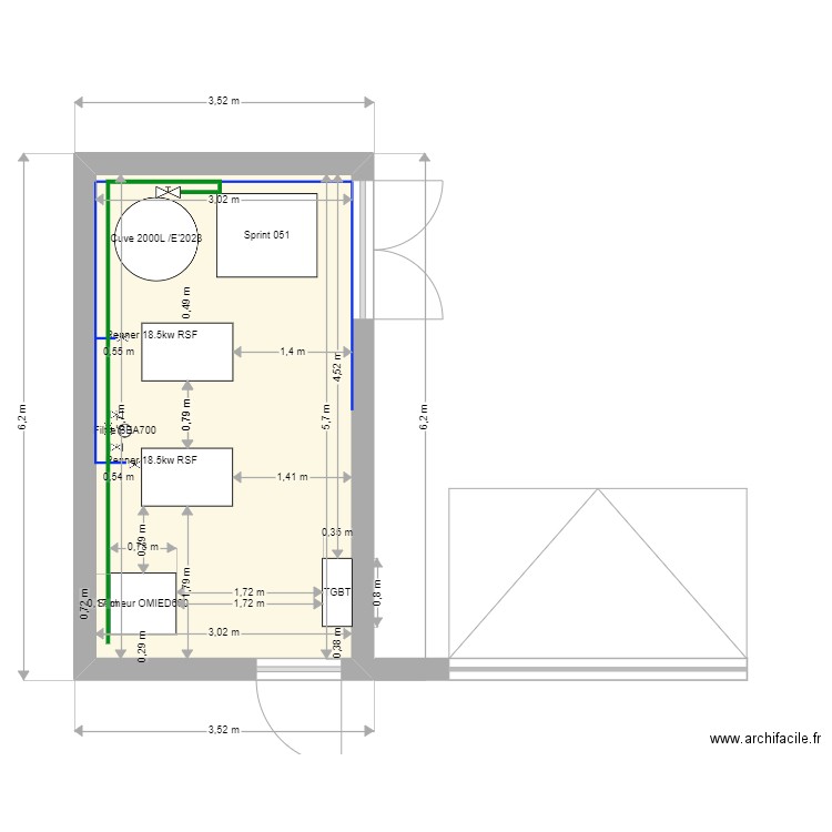 Courbis Synthese 18.5 kw rennerRSF. Plan de 1 pièce et 17 m2