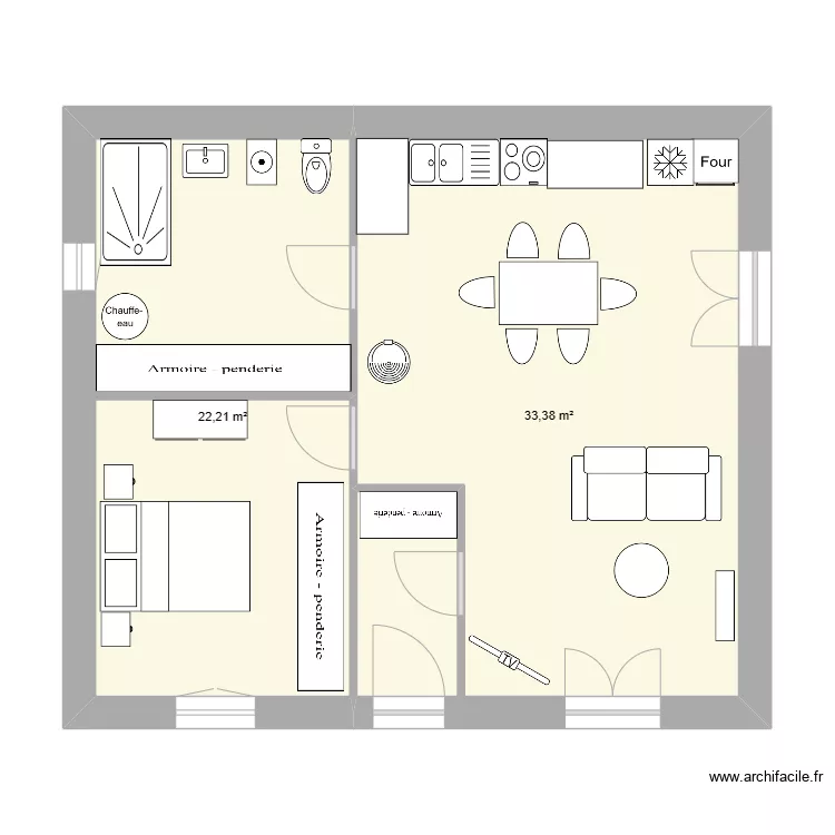 chambre devant porte chambre sur salle amengt SB. Plan de 