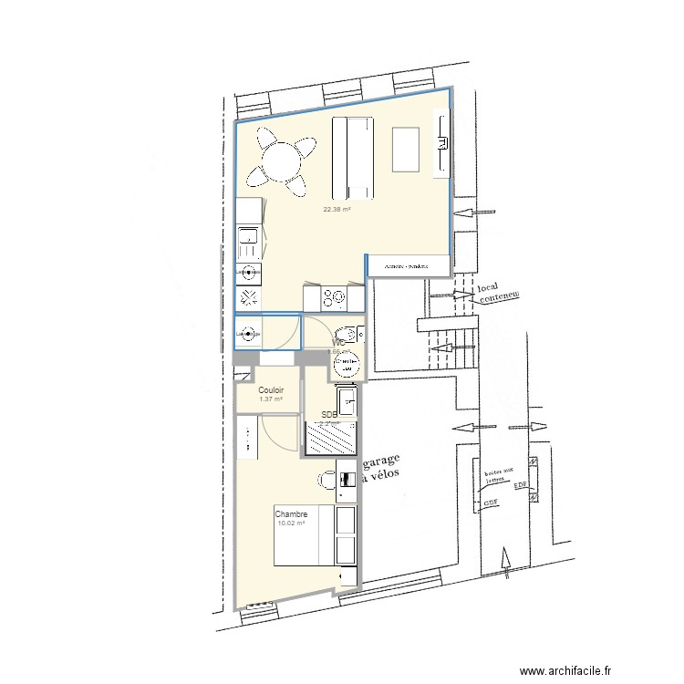 T2 Avec porte. Plan de 0 pièce et 0 m2