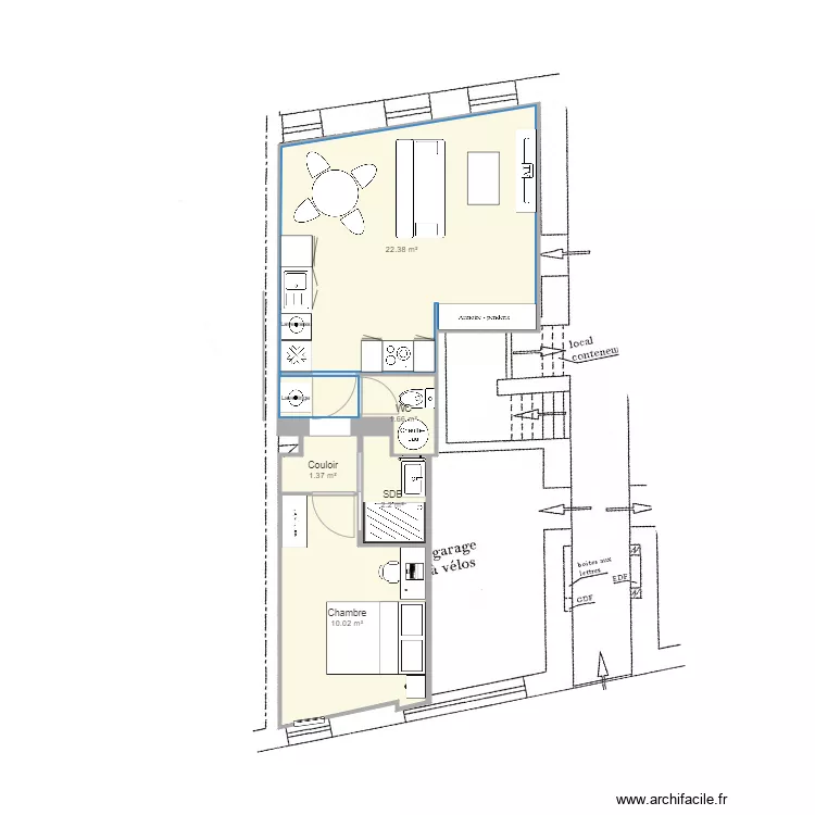 T2 Avec porte. Plan de 