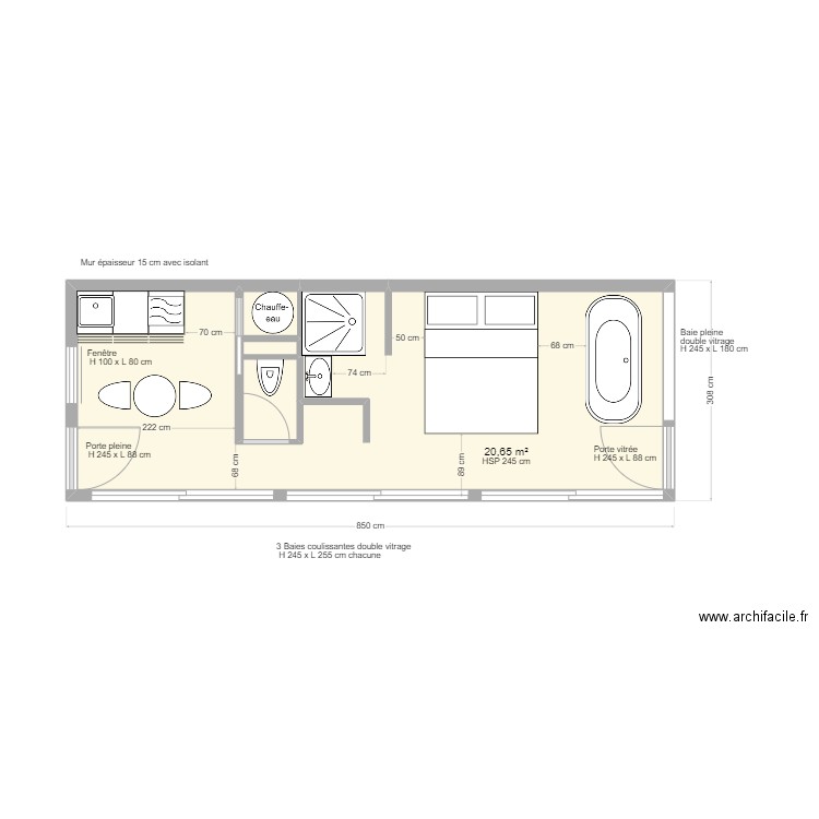 HOUSSE BOAT. Plan de 4 pièces et 22 m2