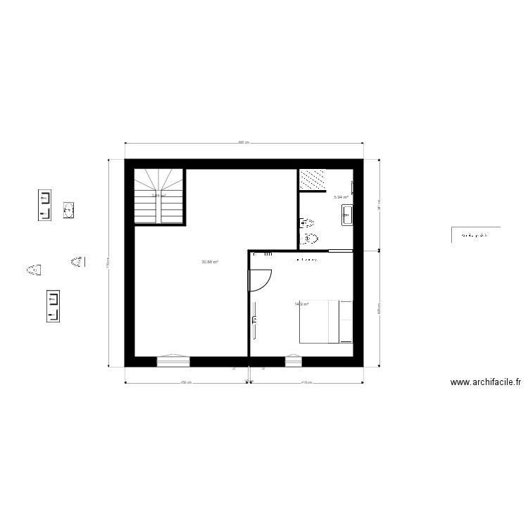 etage 2. Plan de 4 pièces et 55 m2