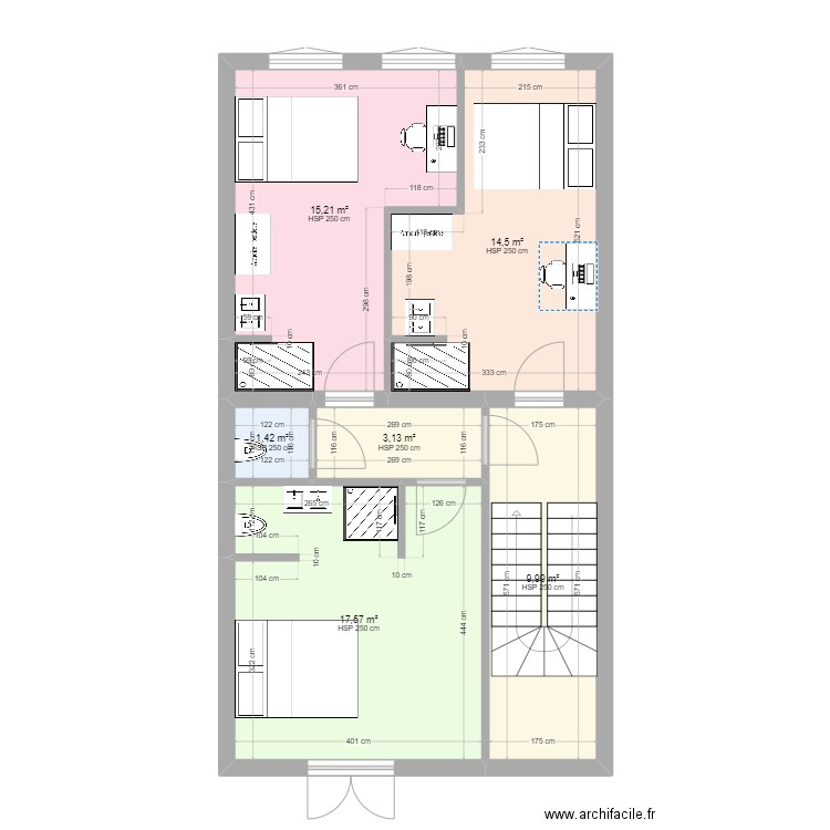 GH - coloc. Plan de 6 pièces et 62 m2