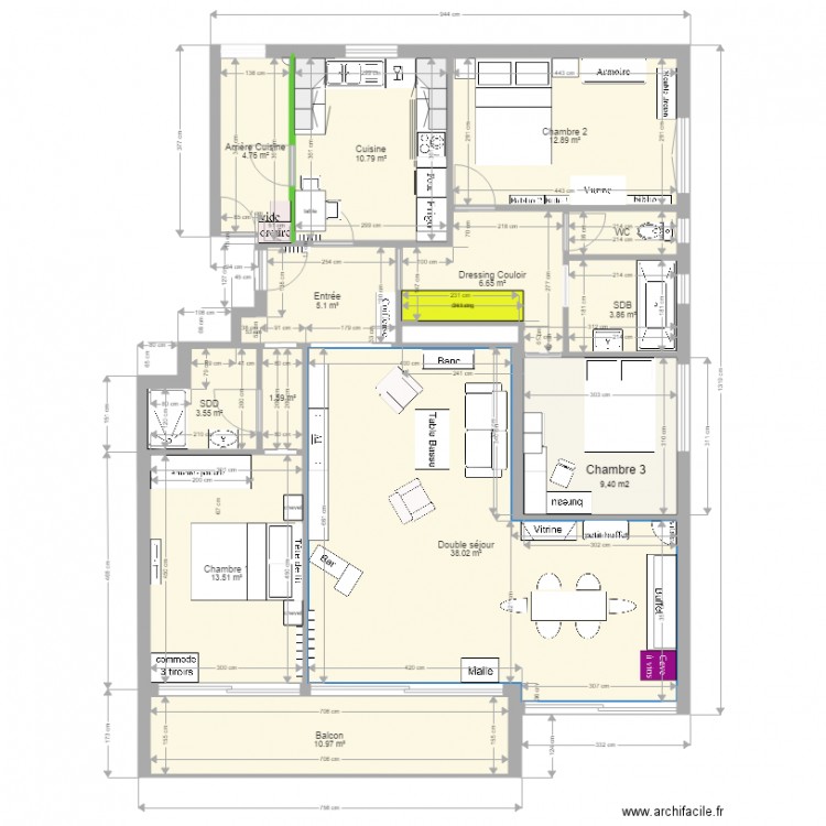 PLAN APPARTEMENT LES TENNIS vide ordure. Plan de 0 pièce et 0 m2