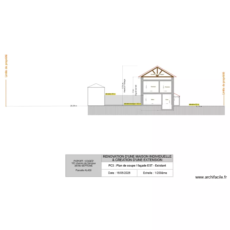 Plan Coupe EXISTANT v2. Plan de 4 et 31 m² Plan Coupe EXISTANT v2. Plan de 4 et 31 m²