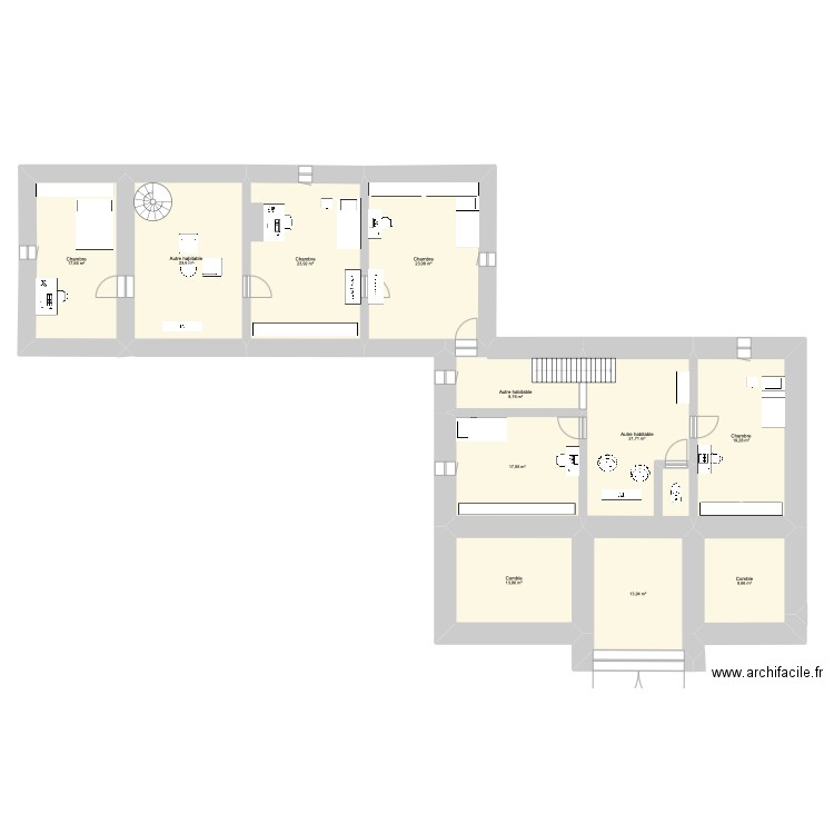 Maillet étage maison et grange. Plan de 11 pièces et 193 m2