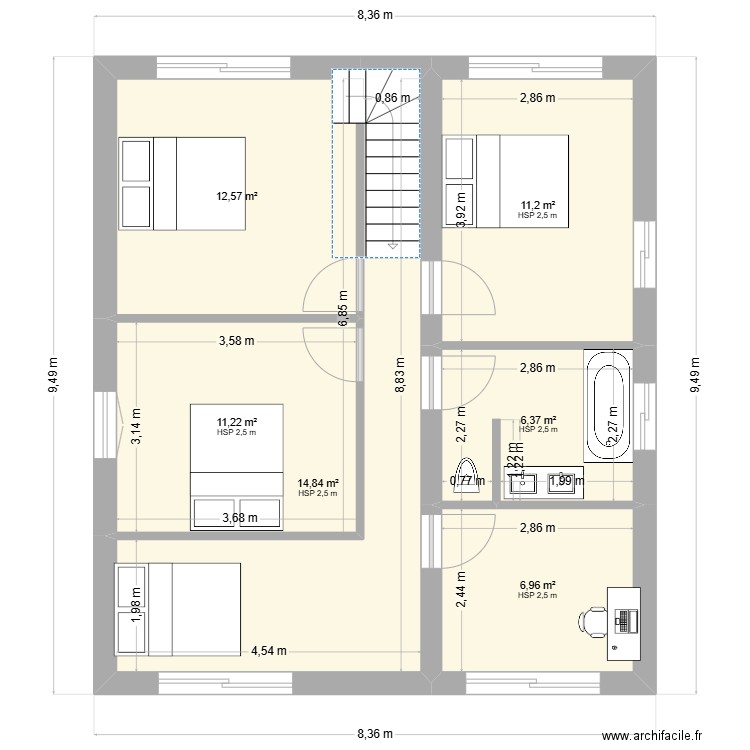 maison esquisse etage . Plan de 6 pièces et 63 m2