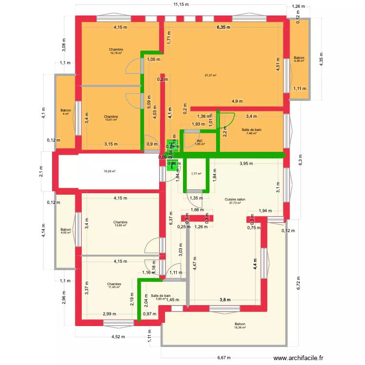 plan travaux 2 eme version plaquiste. Plan de 15  et 177 m²