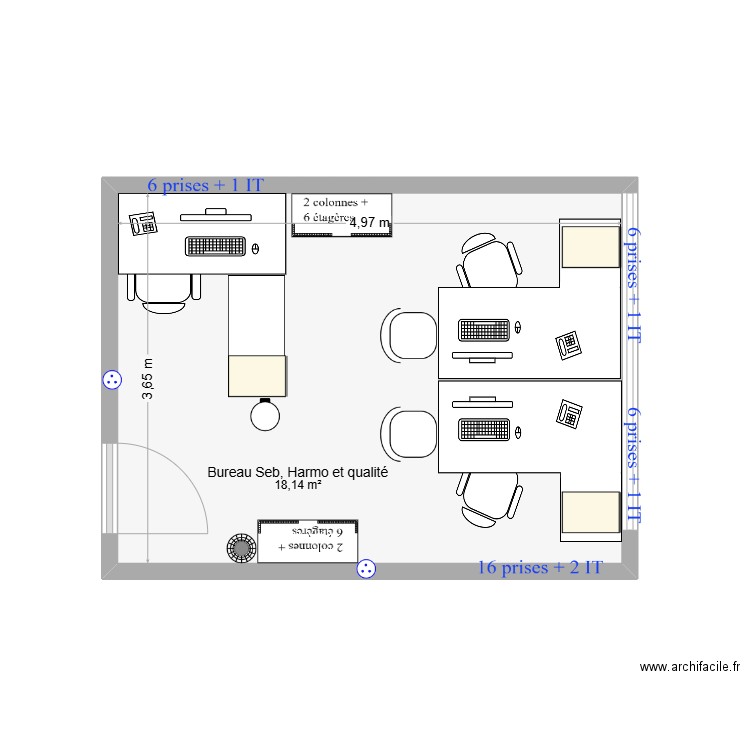Bureaux Seb, Harmo et qualité. Plan de 1 pièce et 18 m2