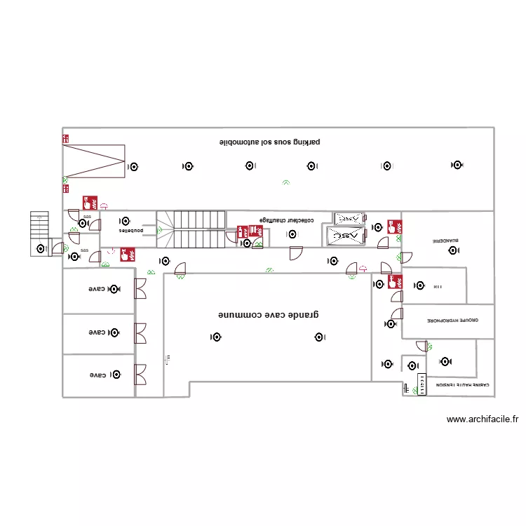 sous sol incendie bouteille 58 couloir cote parking voiture. Plan de 