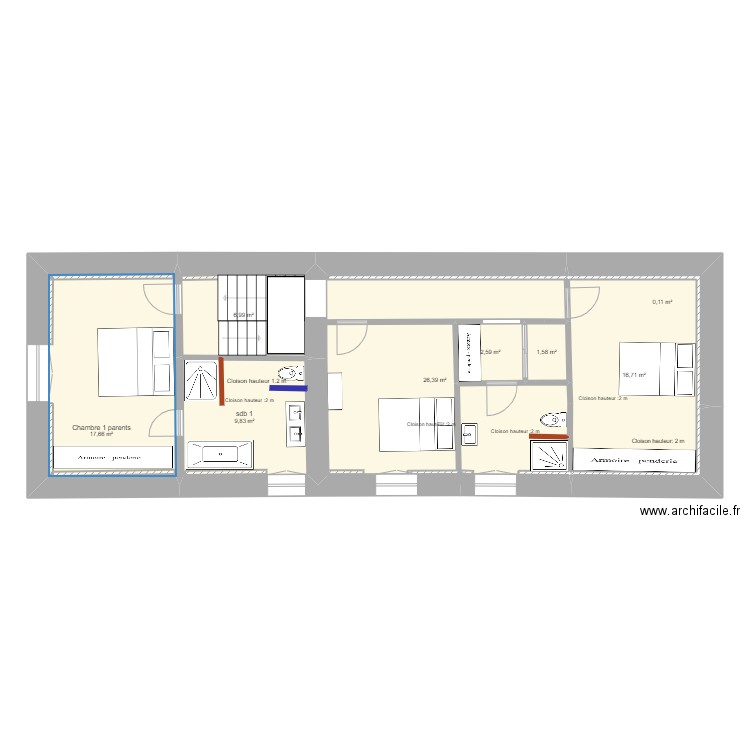 1 ETAGE 1 MONTIGNY Variante. Plan de 9 pièces et 82 m2