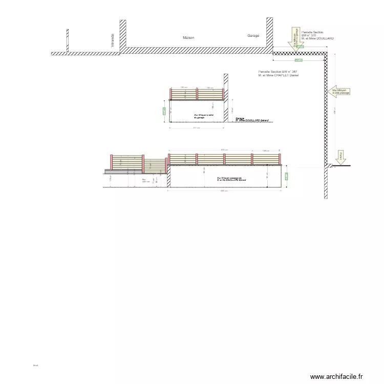 Cl&ocirc;ture Alu mitoyenne c&ocirc;t&eacute; abri de jardin. Plan de 