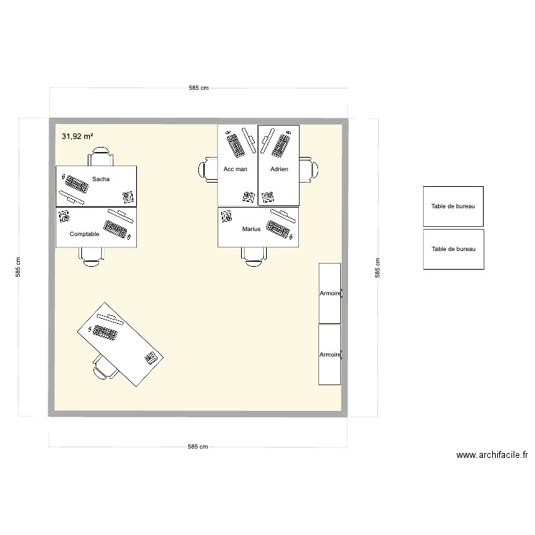 Bureau Vernier V3. Plan de 1 pièce et 32 m2
