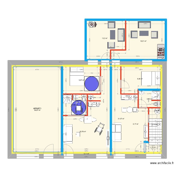 NR  RDC /3. Plan de 14 pièces et 147 m2