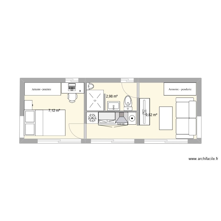 MICHEL  8,30 X 3 = 24,90 M2 (25).... Plan de 3 pièces et 20 m2