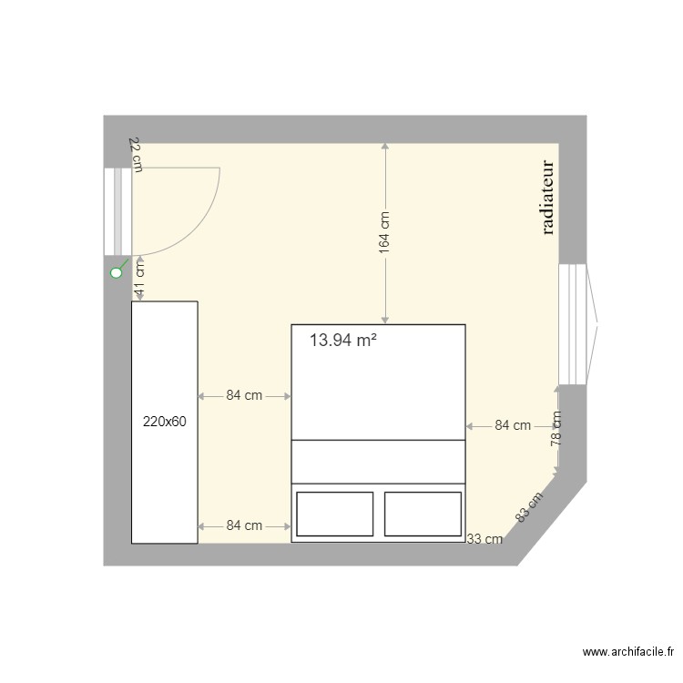 chambre 1 lit 160 x 200 avec armoire version 5 0220. Plan de 0 pièce et 0 m2