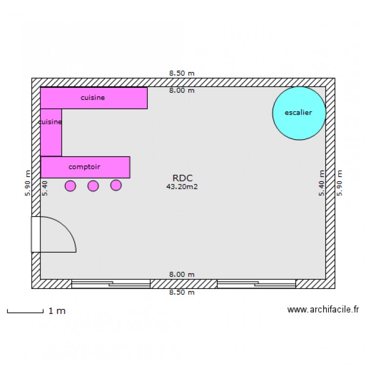 rdc cuisine escalier. Plan de 0 pièce et 0 m2