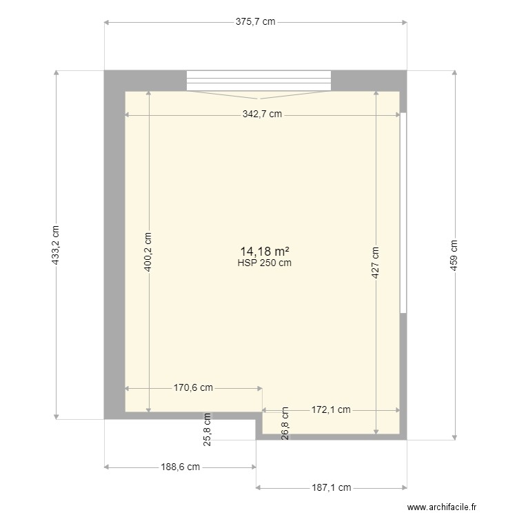 cuisine. Plan de 1 pièce et 14 m2