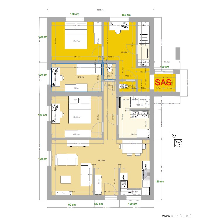 appart 2ch plus court 2  pas fini. Plan de 0 pièce et 0 m2