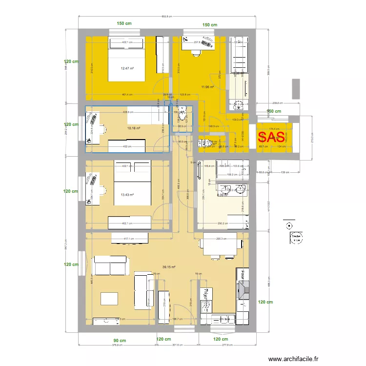 appart 2ch plus court 2  pas fini. Plan de 