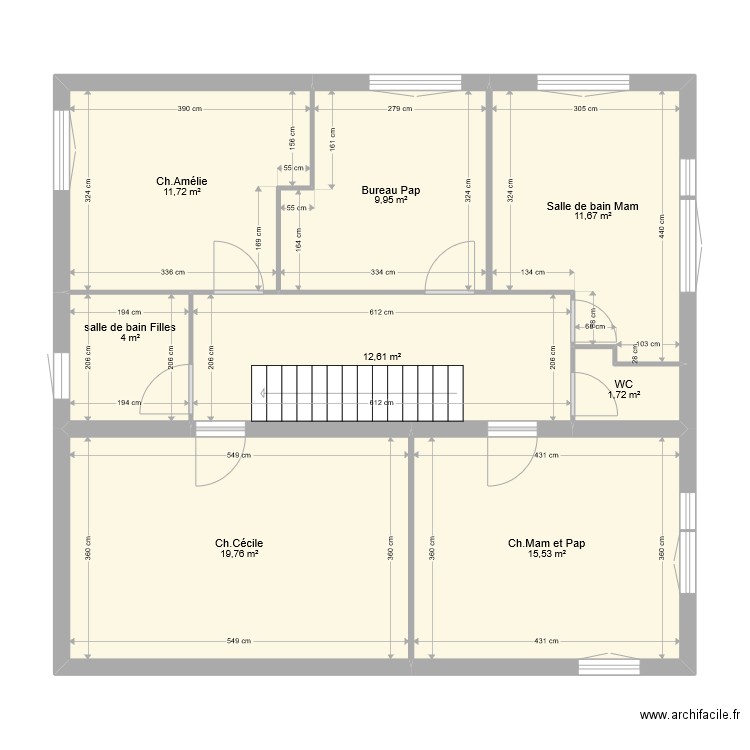 Maison Chassieu 1er étage. Plan de 8 pièces et 87 m2