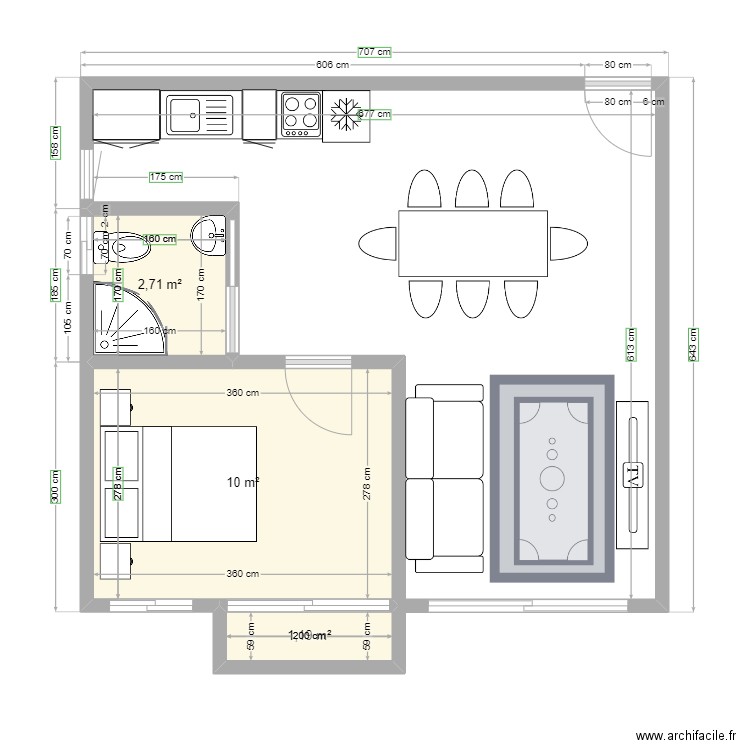 petit apart. Plan de 3 pièces et 14 m2