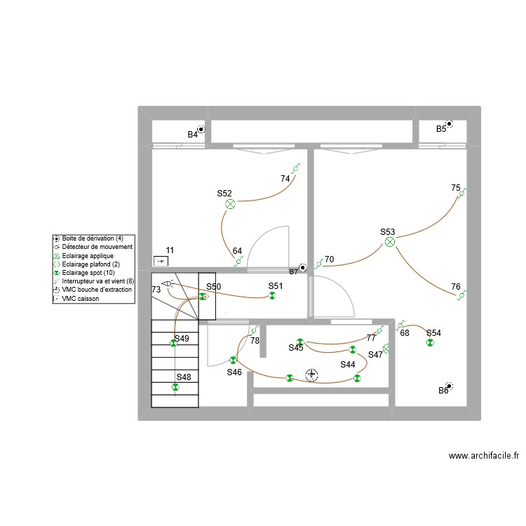 thibaut 1er Etage éclairage. Plan de 7 pièces et 31 m2