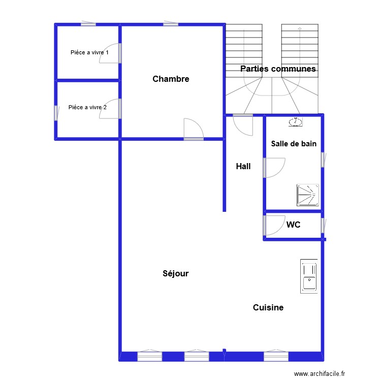 plb sur. Plan de 6 pièces et 105 m2